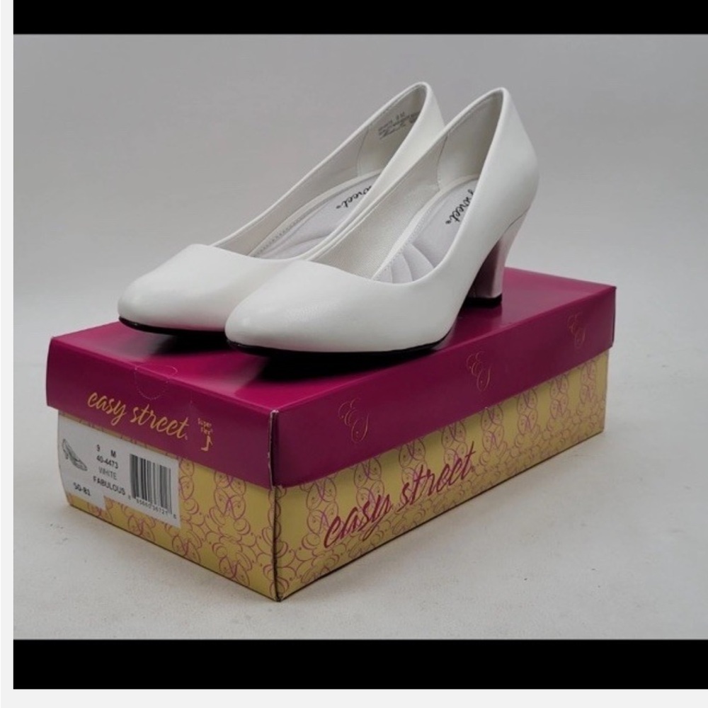 EASY STREET Womens White Fabulous Round Toe Block Heel Slip On Pumps Shoes 8 M - Picture 7 of 13